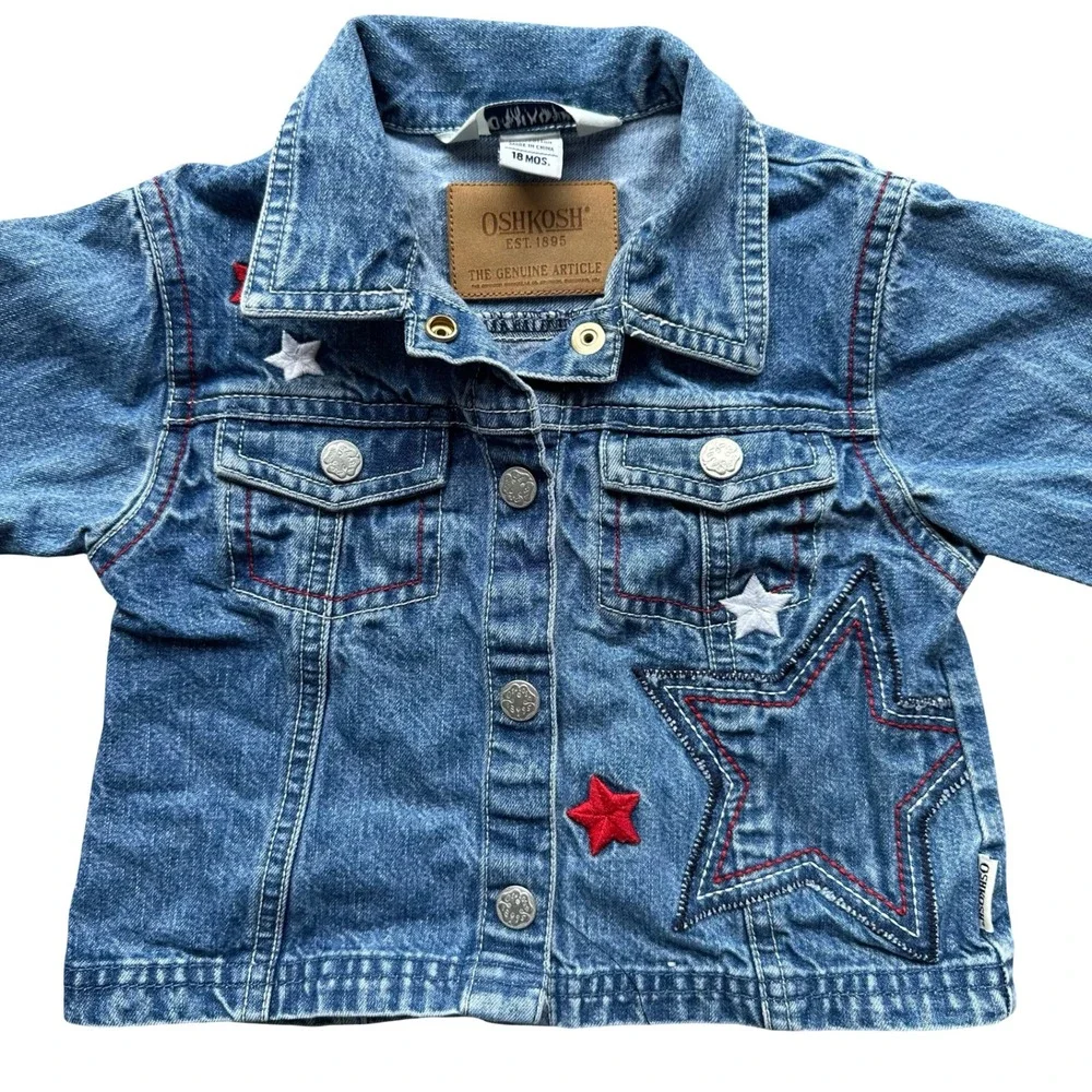 Oshkosh Blue Star Embroidered Button Flap Denim Jackets Size 18M